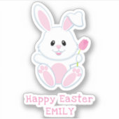 イースターバニーピンクチューリップパーソナライズされた名祝日 シール (正面)