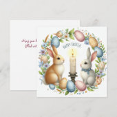 イースターバニーピンクブルーキャンドルイラストレーション シーズンカード (正面/裏面)