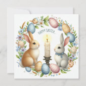 イースターバニーピンクブルーキャンドルイラストレーション シーズンカード (正面)