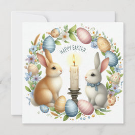 イースターバニーピンクブルーキャンドルイラストレーション シーズンカード