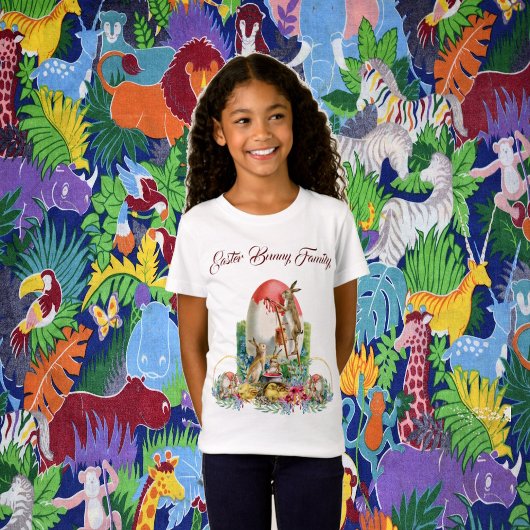 イースターバニーファミリーシック水カラーフローラリース Tシャツ