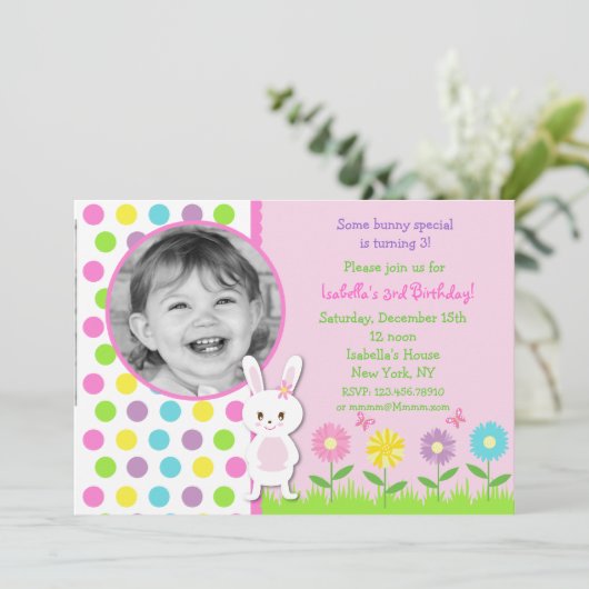 イースターバニーフォト誕生日招待状 招待状 (スタンド正面)