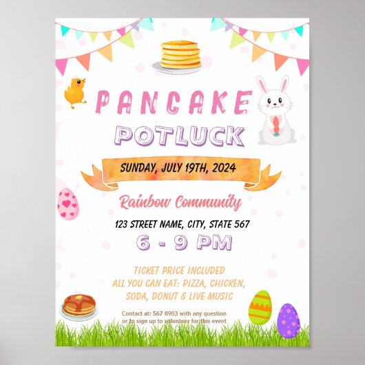 イースターバニーフライヤー付き編集可能パンケーキ ポスター (正面)