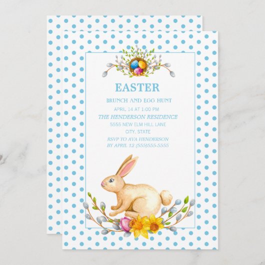 イースターバニーフローラブランチ卵狩り 招待状 (正面/裏面)