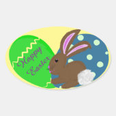 イースターバニーブルーグリーンイースターエッグ 楕円形シール (正面)