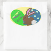 イースターバニーブルーグリーンイースターエッグ 楕円形シール (バッグ)
