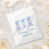 イースターバニーブルーフローラボウコケットパーソナライズされた フェイバーバッグ (クリップ留めされた状態)