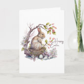 イースターバニーブルーミングマグノリアハッピーイースター カード (正面)