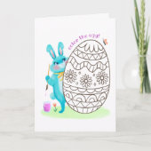 イースターバニーブルーラビットと卵の着色ページ カード (正面)