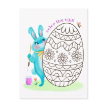 イースターバニーブルーラビットカラーリングページポストカード