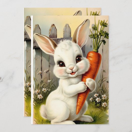 イースターバニープリントかわいいイースターラビットニュートラル 招待状 (正面/裏面)