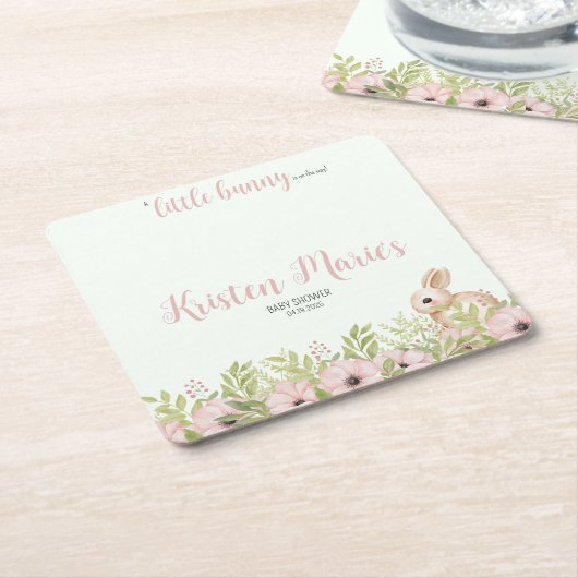 イースターバニーベビーシャワー スクエアペーパーコースター (アングル)
