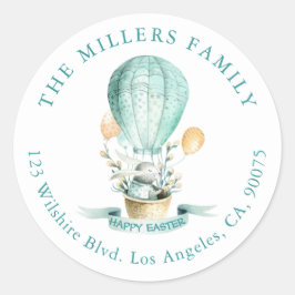 イースターバニーホットバルーン春の花 ラウンドシール