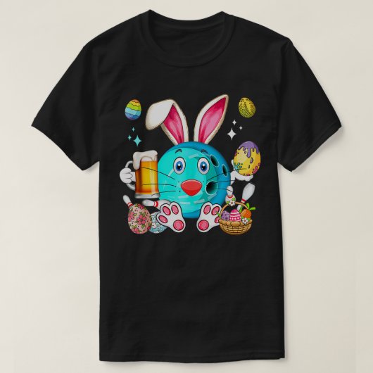 イースターバニーボーリング機器ビールを飲おもしろいむ Tシャツ (デザイン正面)