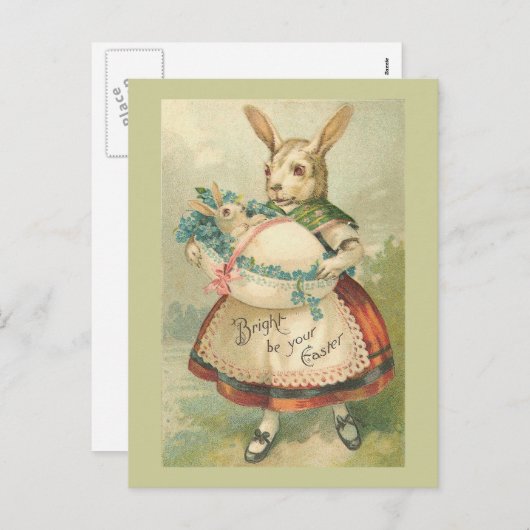 イースターバニーマザー&ベビーヴィンテージ シーズンポストカード (正面/裏面)