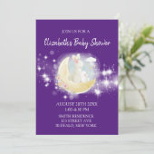 イースターバニームーンスターパープルガール赤ちゃんシャワー 招待状 (スタンド正面)