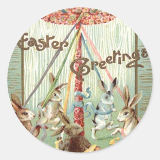 イースターバニーメイポールダンスリボン ラウンドシール (正面)