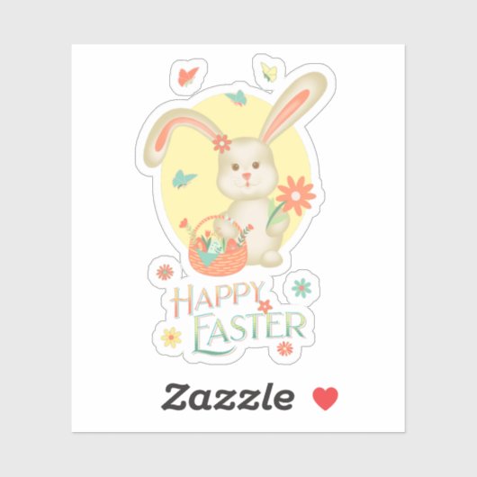 イースターバニーモダンかわいいフローラカラフル シール (シート)
