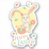 イースターバニーモダンかわいいフローラカラフル シール (正面)