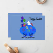 イースターバニーライディングエッグカー#3ホリデーカード ノートカード (正面/裏面インサイチュ)