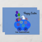 イースターバニーライディングエッグカー#3ホリデーカード ノートカード (正面/裏面)