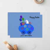 イースターバニーライディングエッグカー#3-2ホリデーカード ノートカード (正面/裏面インサイチュ)