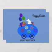 イースターバニーライディングエッグカー#3-2ホリデーカード ノートカード (正面/裏面)