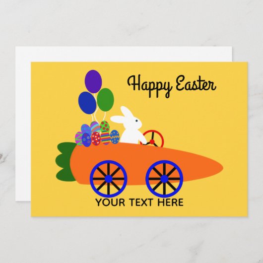 イースターバニーライディングキャロットカー#3-2ホリデーカード ノートカード (正面/裏面)