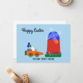 イースターバニーライディングキャロットカー#4-2ホリデーカード ノートカード (正面/裏面インサイチュ)