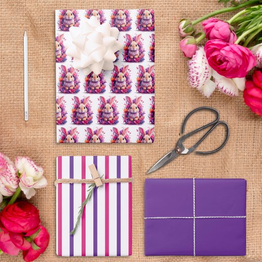 イースターバニーラッピング紙フラットシートセット3 ラッピングペーパーシート