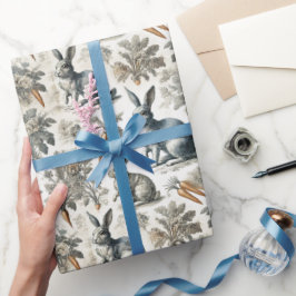 イースターバニーラッピング紙 – ソフトグレー&ホワイト ラッピングペーパー