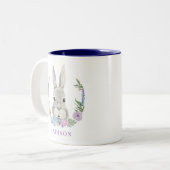 イースターバニーラビットウォーターカラーパーソナライズされたフローラ ツートーンマグカップ (正面左)