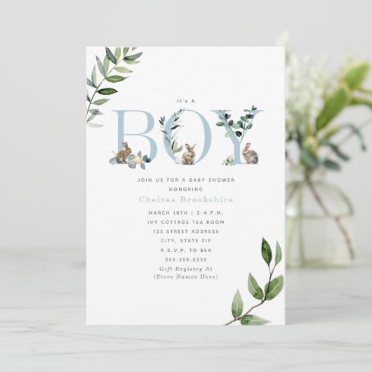 イースターバニーラビットエッググリーンリーボーイ赤ちゃんシャワー 招待状 (スタンド正面)