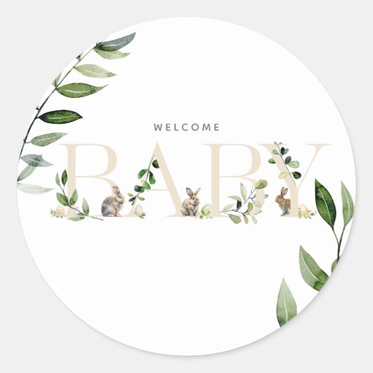 イースターバニーラビットエッグスユーカリプトゥスニュートラルベビー ラウンドシール (正面)