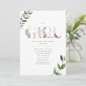 イースターバニーラビットエッグフローラガールベイビーシャワー 招待状 (スタンド正面)