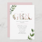 イースターバニーラビットエッグフローラガールベイビーシャワー 招待状 (正面/裏面)