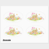 イースターバニーラビットカラーエッグフラワーステッカー 楕円形シール (シート)