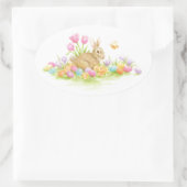 イースターバニーラビットカラーエッグフラワーステッカー 楕円形シール (バッグ)