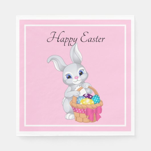 イースターバニーラビットバスケットの卵パーティー スタンダードランチョンナプキン (正面)