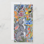 イースターバニーラビットバードバカラフルーフローラかわいらし シーズンカード (正面)