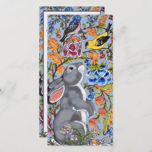 イースターバニーラビットバードバカラフルーフローラかわいらし シーズンカード (正面/裏面)