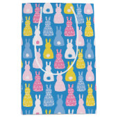 イースターバニーラビットブルーパターン ミディアムペーパーバッグ (正面)