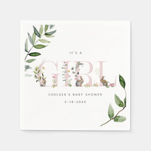 イースターバニーラビットユーカリプトゥスガールベイビーシャワー スタンダードカクテルナプキン (正面)