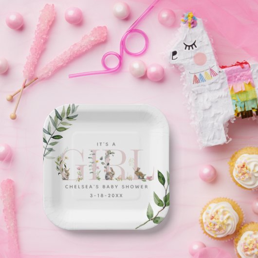 イースターバニーラビットユーカリプトゥスピンクベビーシャワー ペーパープレート (パーティー)