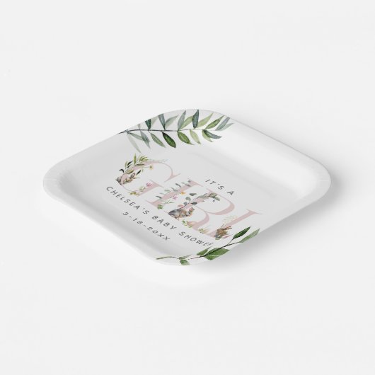イースターバニーラビットユーカリプトゥスピンクベビーシャワー ペーパープレート (傾斜あり)