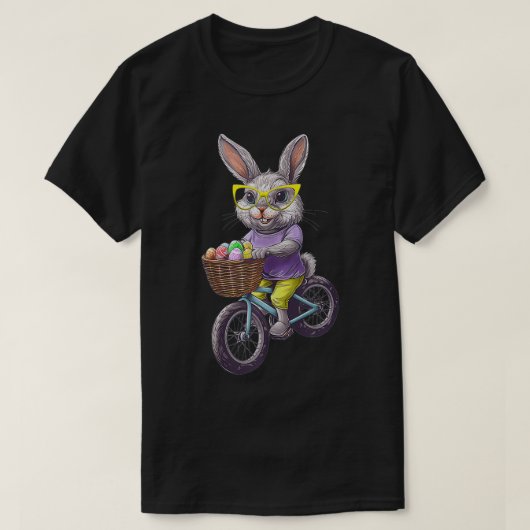 イースターバニーラビットライディング自転車ハッピーイースターEg Tシャツ (デザイン正面)