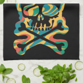 イースターバニーレトロ絞り染めバニースカルクロスボーン キッチンタオル (折り畳み)