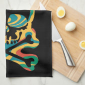 イースターバニーレトロ絞り染めバニースカルクロスボーン キッチンタオル (四つ折り)