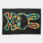 イースターバニーレトロ絞り染めバニースカルクロスボーン キッチンタオル (横)