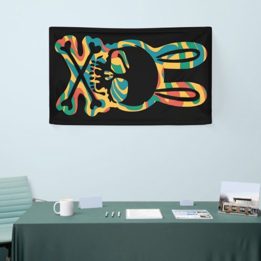 イースターバニーレトロ絞り染めバニースカルクロスボーン 横断幕 (トレードショー)